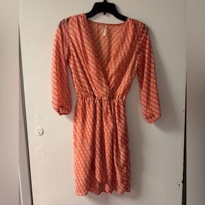 Peppermint Coral Patterned Long Sleeve Wrap Dress